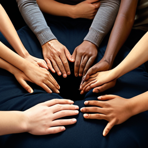 Home 19 **A diverse group of people sitting in a circle, actively listening to each other with empathy and understanding. Soft, warm lighting, creating a safe and supportive atmosphere. Focus on facial expressions showing compassion.**