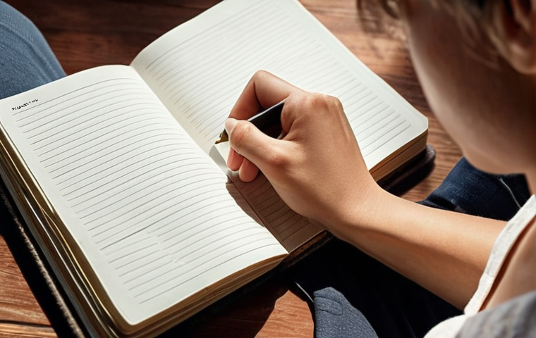 ** A person writing in a personal journal, with light filtering in, suggesting a sense of peace and reflection. Focus on the emotional release aspect of journaling.

**