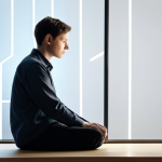 A peaceful individual, fully clothed in modest and professional casual attire, sitting comfortably in a warm, minimalist study. The person is in a contemplative pose, gazing thoughtfully. Soft light illuminates the scene, with subtle, abstract floating geometric shapes in the background, symbolizing fragmented memories gently coming together. Perfect anatomy, correct proportions, natural pose, well-formed hands, proper finger count, natural body proportions. Professional photography, high-quality, safe for work, appropriate content, family-friendly.